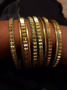 Gold Reflective in Green Bangles.